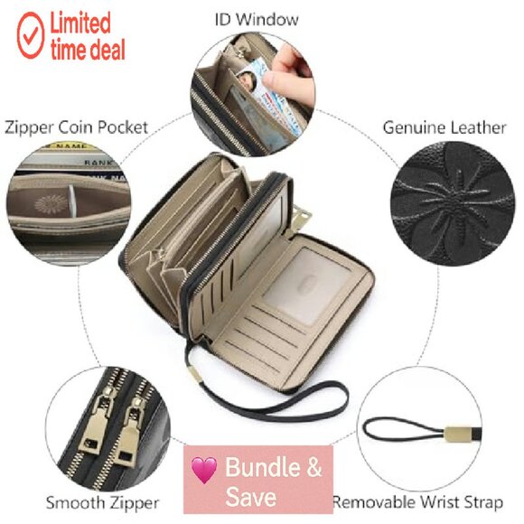 Leather RFID Wristlet Wallet with 16 Card Slots and Coin Pocket - Picture 6 of 7